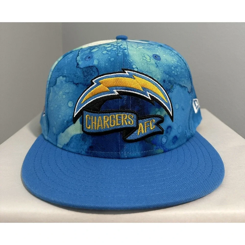 New Era Mens Los Angeles Chargers Sideline Ink Dye 9Fifty Blue Adjustable Hat